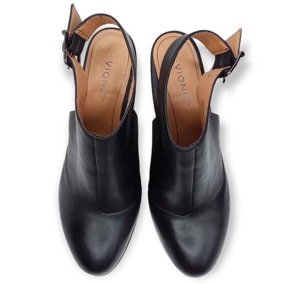 Vionic Lacey Block Heel Shoes Size 8.5 Leather Black Round Toe Orthotic Insole - Picture 2 of 15